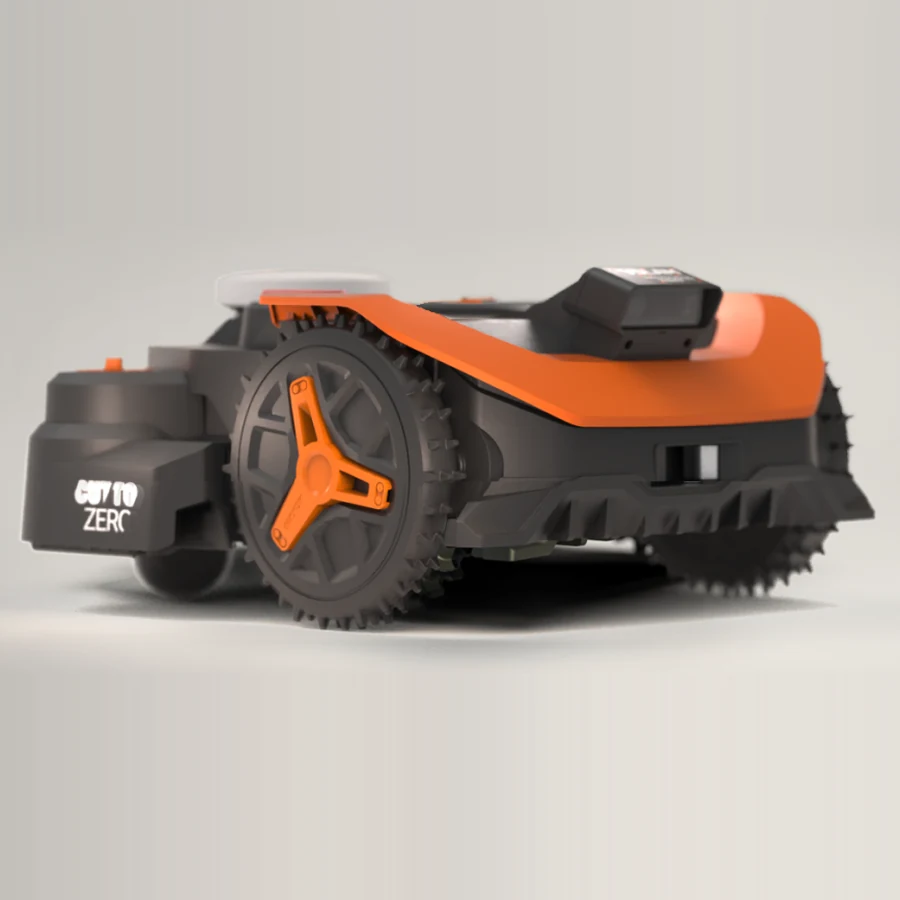 Worx Landroid Vision Cloud robot lawn mower, three-quarter studio view